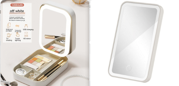 Makeup Storage Box With LED Light Mirror Portable Travel Makeup Cosmetics Storage Box Touch Light Storage Organizer - Image 11