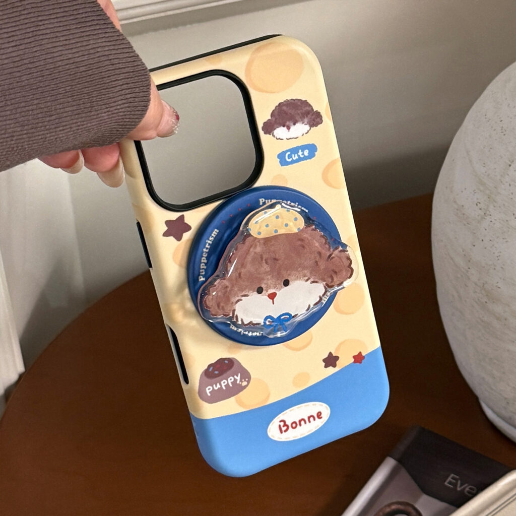 Cheese Puppy Magnetic Holder Phone Case With Cartoon Film Design
