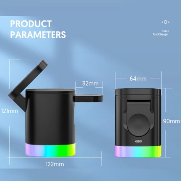 3 In 1 Magnetic Wireless Fast Charger For Smart Phone RGB Ambient Light Charging Station For Airpods IWatch - Image 16