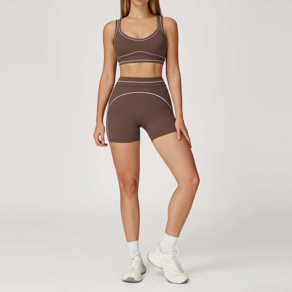 Contrast Color Brushed Yoga Suit Double-shoulder Strap High-grade Sports Workout Clothes