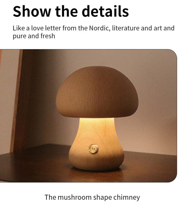 INS Wooden Cute Mushroom LED Night Light With Touch Switch  Bedside Table Lamp For Bedroom Childrens Room Sleeping Night Lamps Home Decor - Image 17