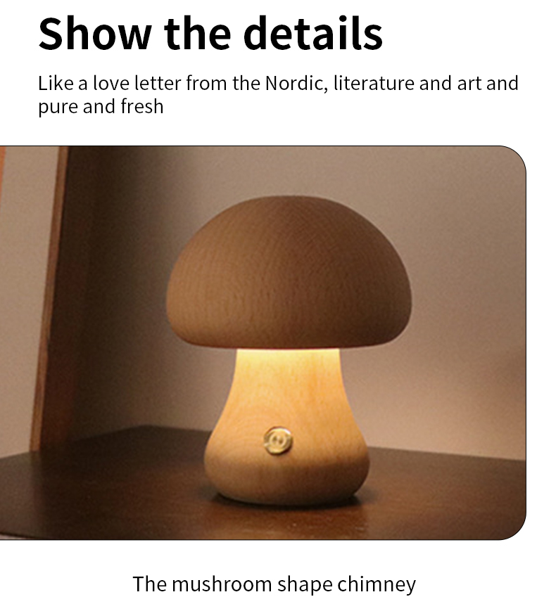 INS Wooden Cute Mushroom LED Night Light With Touch Switch  Bedside Table Lamp For Bedroom Childrens Room Sleeping Night Lamps Home Decor - Image 17