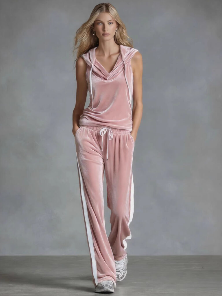 Velvet Womens Fashion Wide-Leg Pants Sports Suit