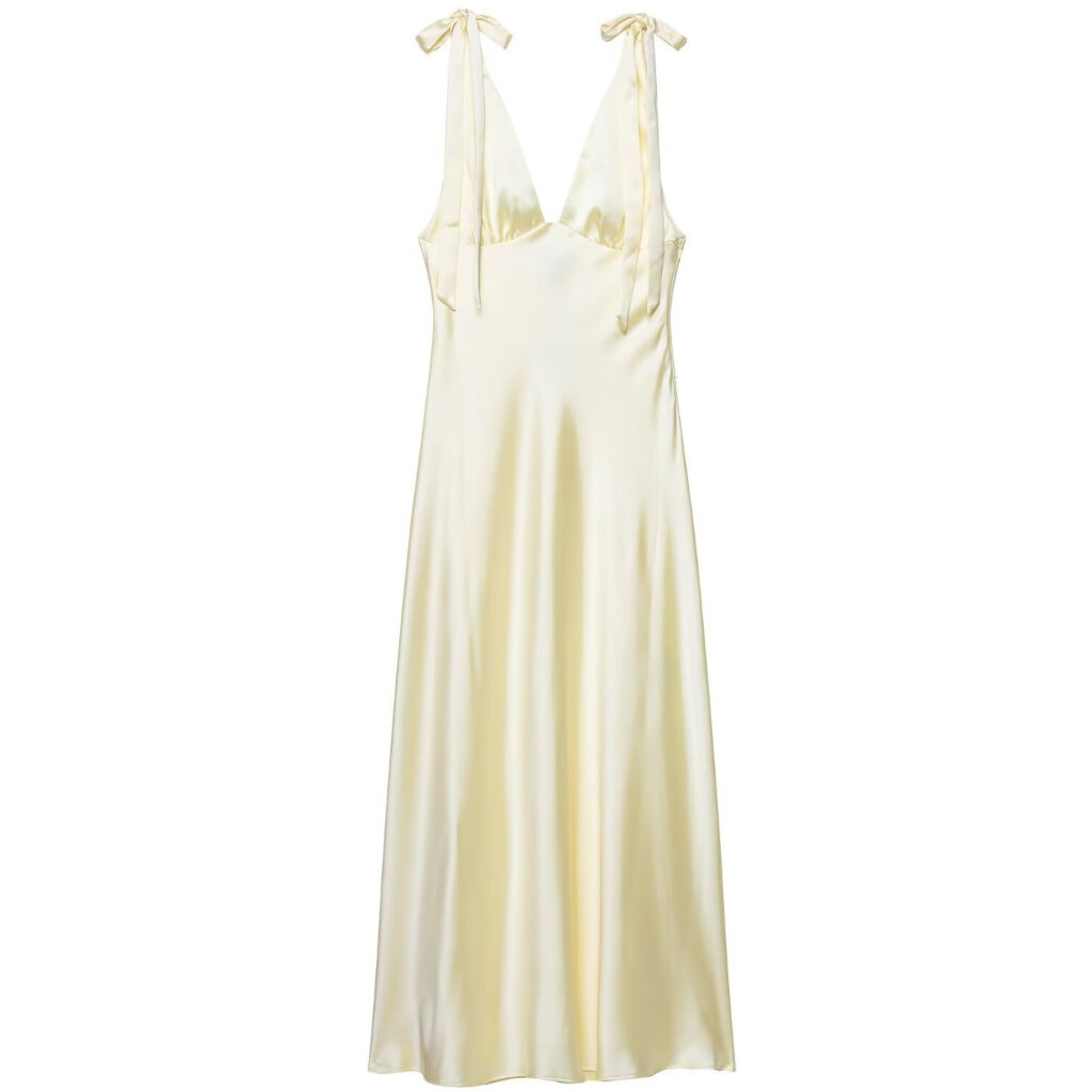 Womens Bow-Decorated Satin-Feel Dress