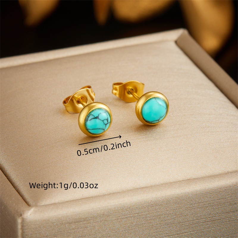 Retro All-Match Blue Turquoise Stainless Steel Jewelry Set - Image 7