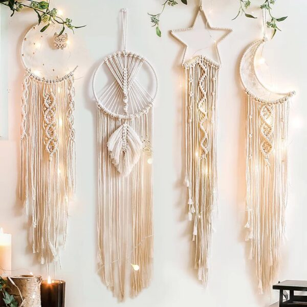 Woven Tapestry Star Moon Decoration Dreamcatcher Hanging Lamp Bedroom Wall Hanging - Image 5