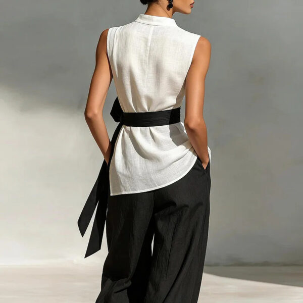 Womens Lace-Up Sleeveless Top And Wide-Leg Pants Two-Piece Set - Image 7