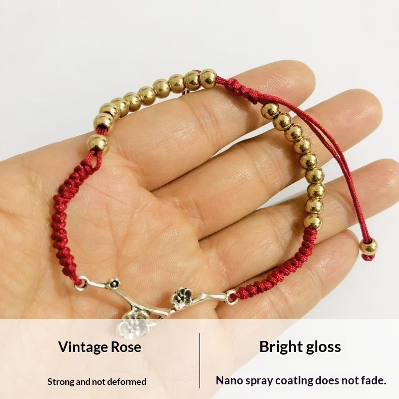 Retro Rose Flower Bracelet Hand-Woven Lucky Zodiac Year Friendship Cord - Image 4