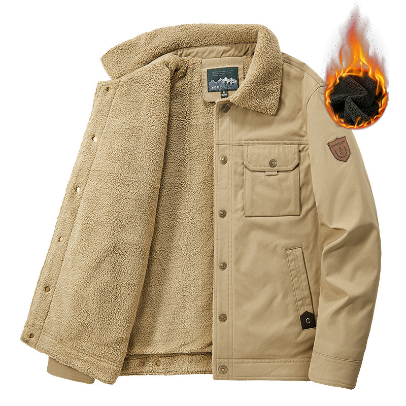 Washed Jacket For Men Fleece-lined And Thickened Lambswool Casual Style - Image 43