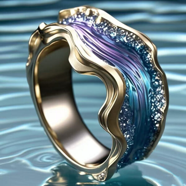 Ocean Series Wave Resin Ring For Women, Wavy Open Ring - Image 3