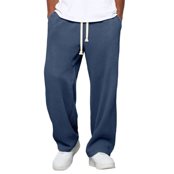 Mens Relaxed-fit Waffle-knit Wide-leg Athleisure Pants - Image 15