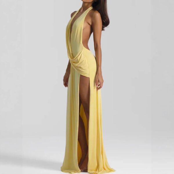 Feminine Solid Color Minimalism And Elegant Ribbon-Trimmed Dress - Image 2