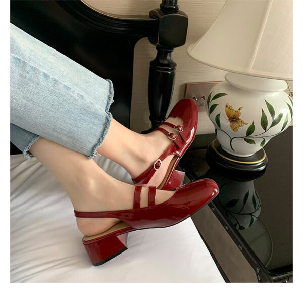 Women's Fashionable Retro Square-Toe Double-Breasted Sandals - Image 8