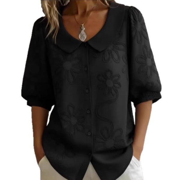 Loose-fit Retro Buttoned 3D Embroidered Floral Shirt - Image 4