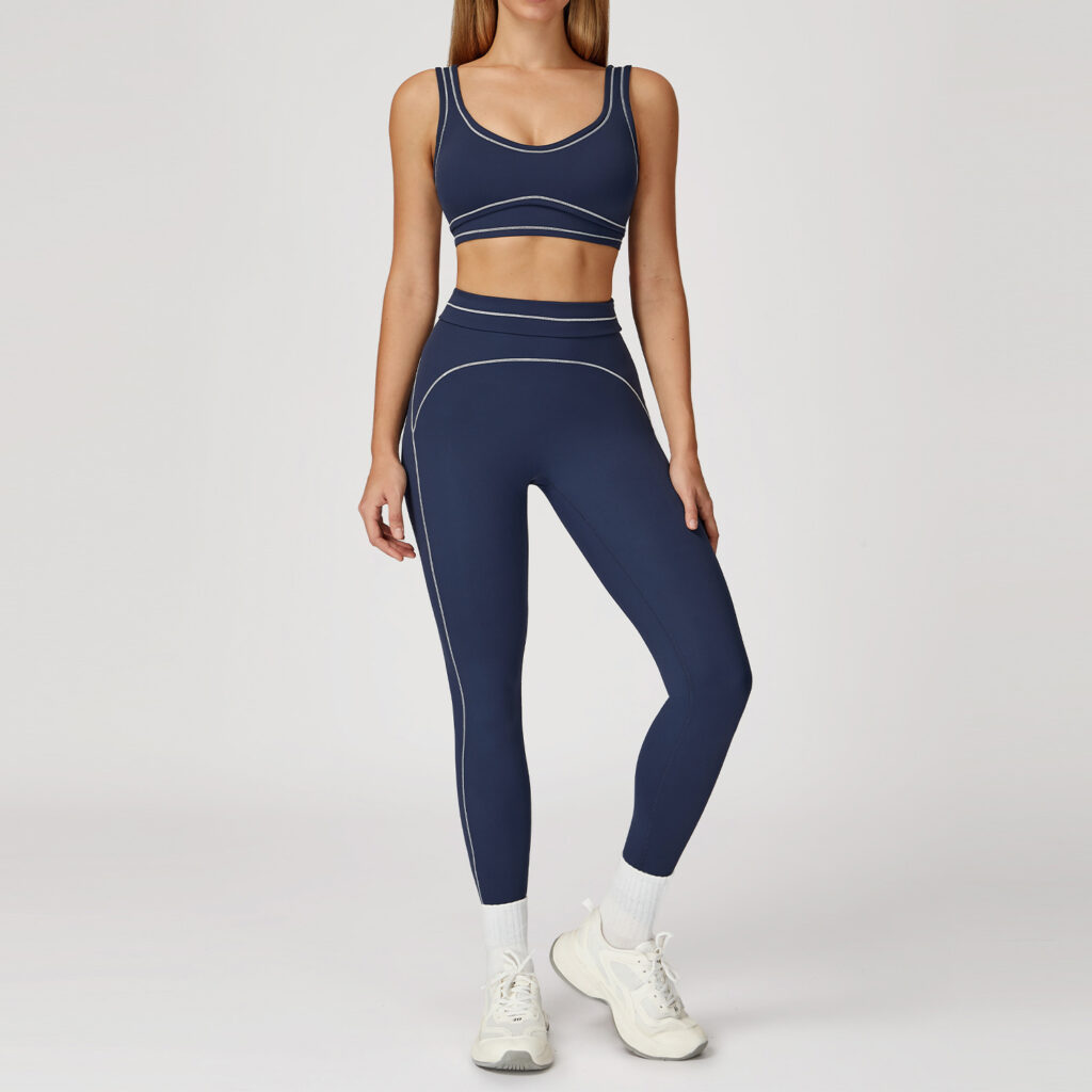 Contrast-color Brushed Yoga Set With Dual Shoulder Straps