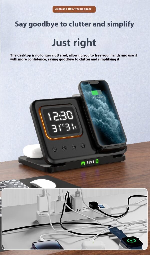 15W Wireless Chargers Stand 5 In1 LED Digital Alarm Clock Fast Charging Dock Station - Image 25