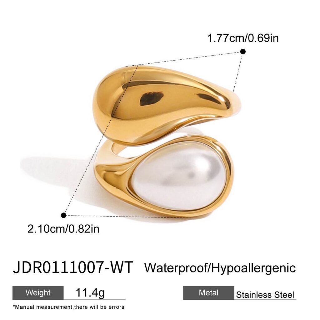 Versatile Fashionable Waterdrop-Inlaid Pearl Stainless Steel Open Ring