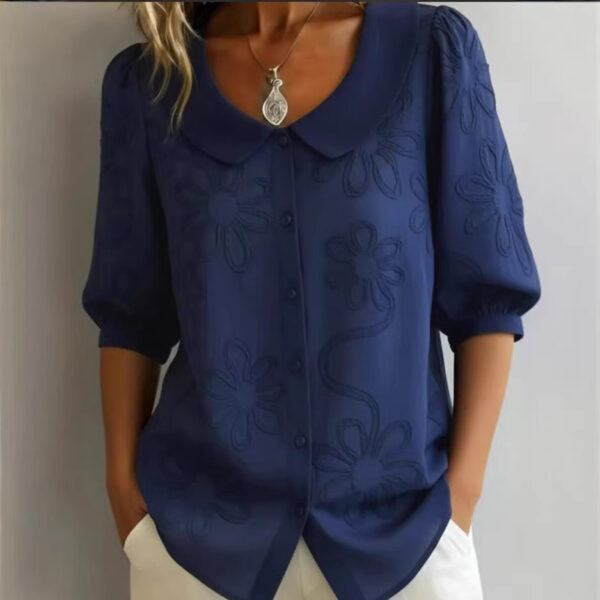 Loose-fit Retro Buttoned 3D Embroidered Floral Shirt - Image 2