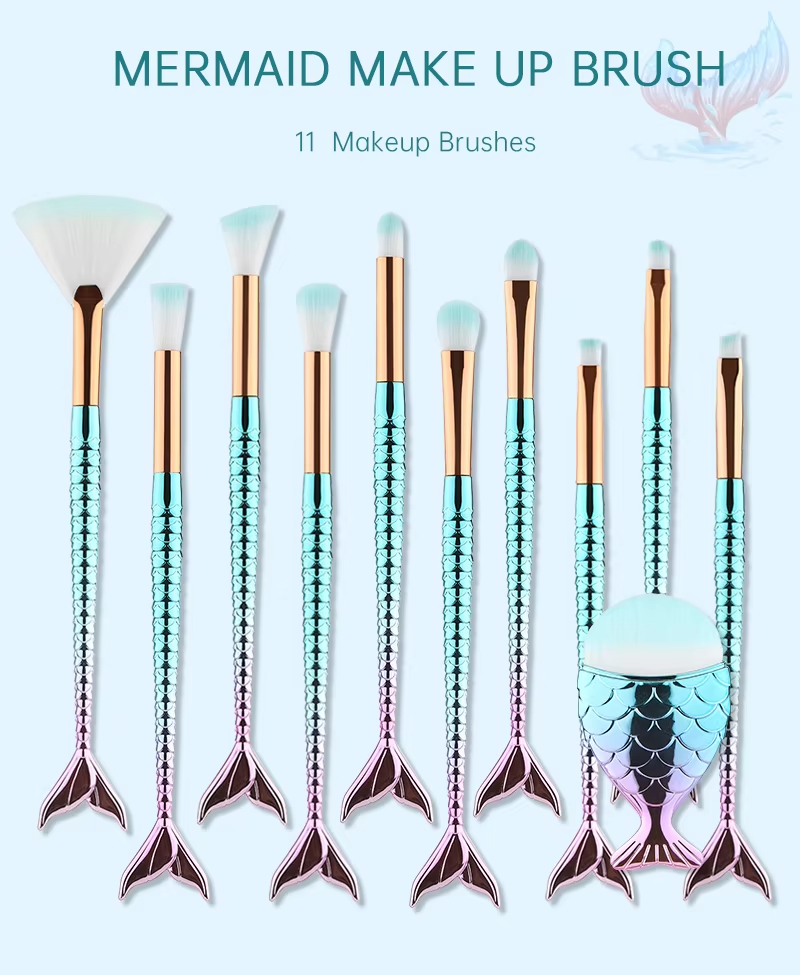 11pcs Makeup Brushes Kit Maquiagem Maquillaje New Mermaid Foundation Eyebrow Eyeliner Cosmetic Makeup Brushes - Image 16