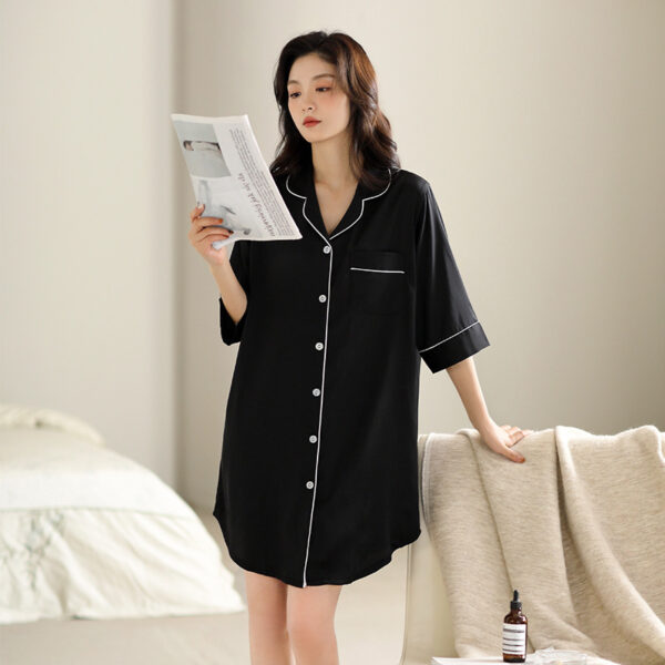 Women's Satin Ice Silk Mid-sleeve Shirt Dress - Image 3