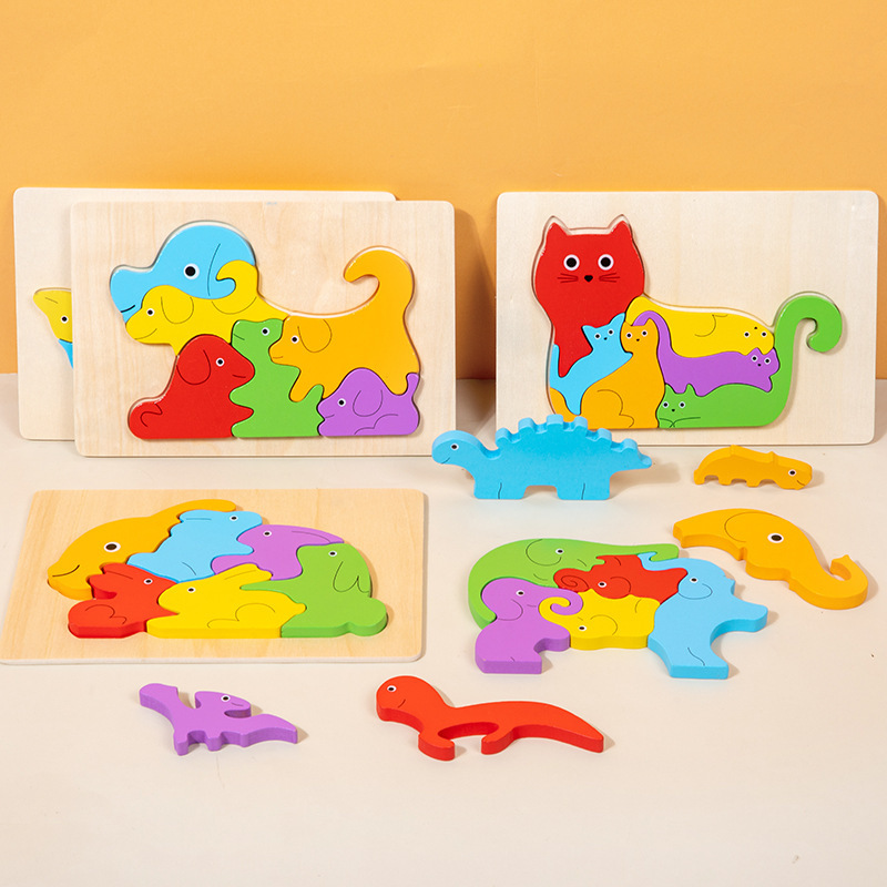 Wooden Dinosaur Animal Shape-Matching Grasping Board For Early Childhood Learning - Image 1