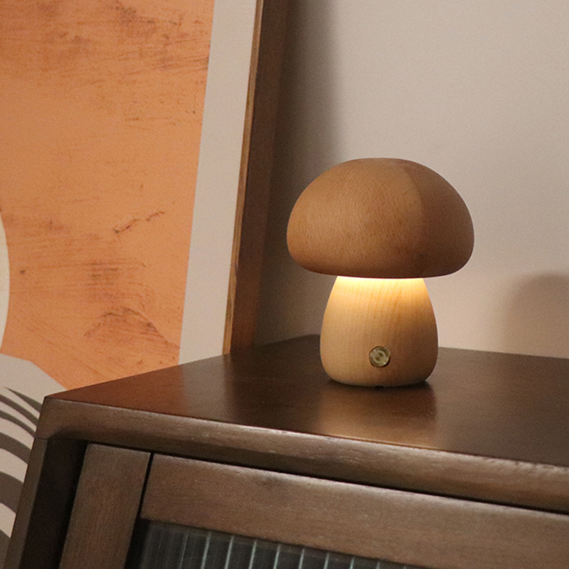 INS Wooden Cute Mushroom LED Night Light With Touch Switch  Bedside Table Lamp For Bedroom Childrens Room Sleeping Night Lamps Home Decor - Image 11