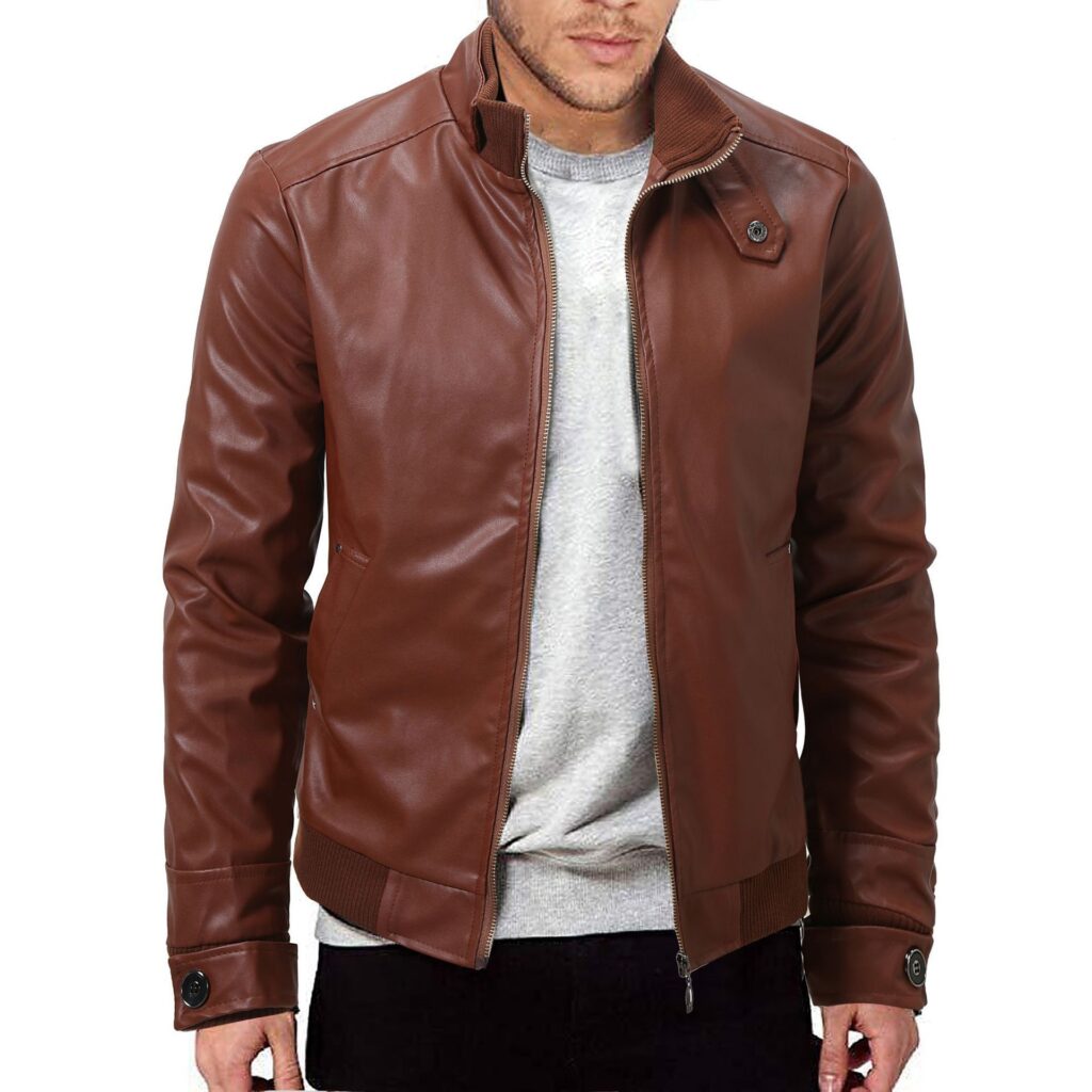 Mens Winter Warm Zip-Up Stand Collar Slim-Fit Leather Jacket Coats