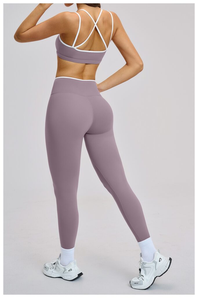 Nude-Feel Yoga Pants High-Waist Contrasting Color Quick-Dry Trousers