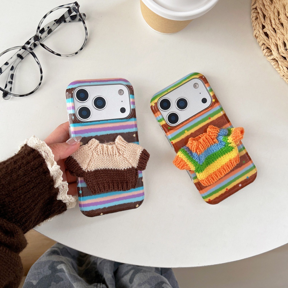 Striped 3D Sweater Phone Case For 14 Pro - Image 1