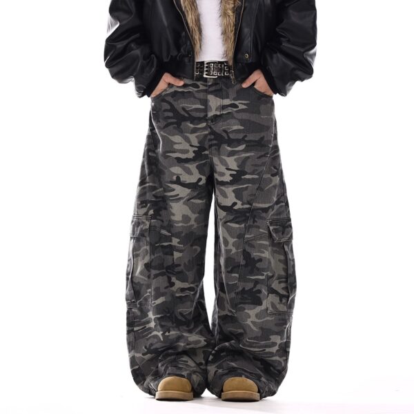 American-style Vintage Camouflage Machete-cut Jeans For Men - Image 3