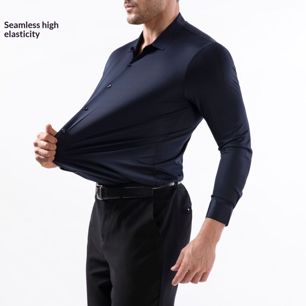 High-elasticity Mens Seamless Wrinkle-free Ice-silk Long-sleeve Shirt