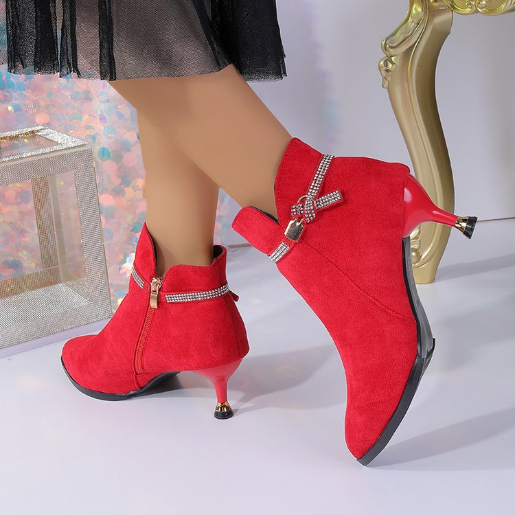 Fleece-lined Womens Shoes, Pointed-toe Stiletto Booties Short Shaft - Image 16
