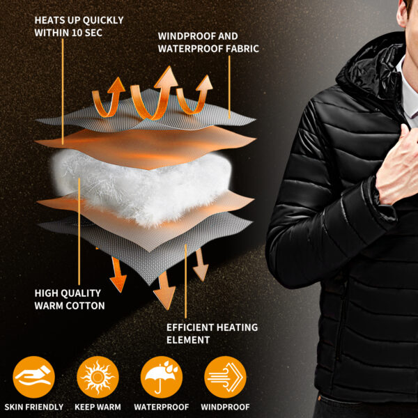 Men Heated Puffer Jacket Electric Heating Coat Insulated Hood Windbreaker 9Heat Zones - Image 16