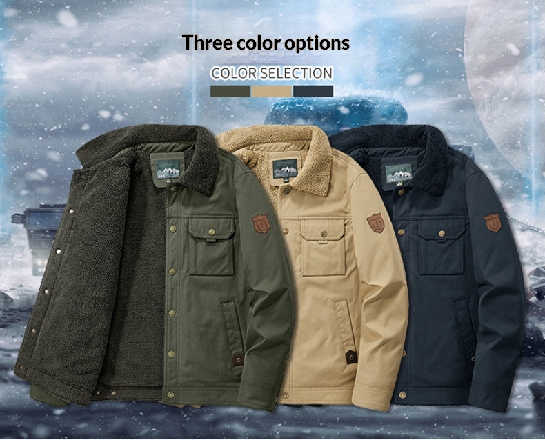 Washed Jacket For Men Fleece-lined And Thickened Lambswool Casual Style - Image 21
