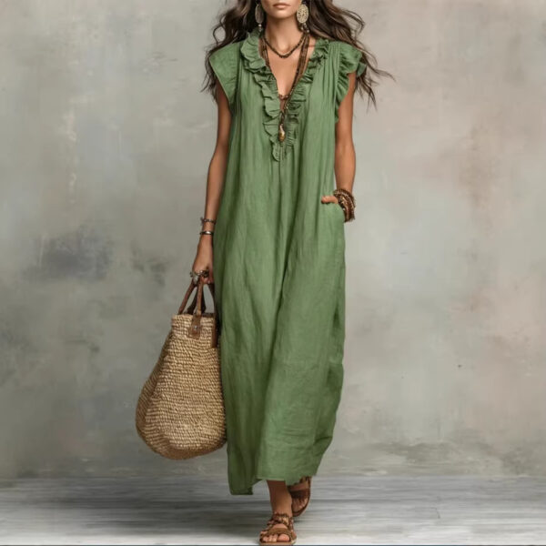 Women's Spring Summer Pocket Ruffle Elegant Dress - Image 4