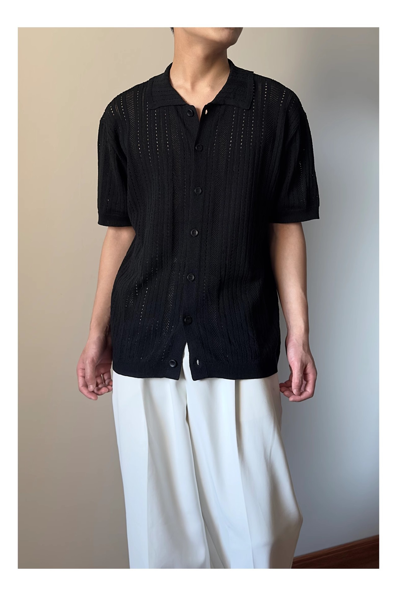 Hollow-out Vintage Lapel Knit Sweater For Men - Image 14