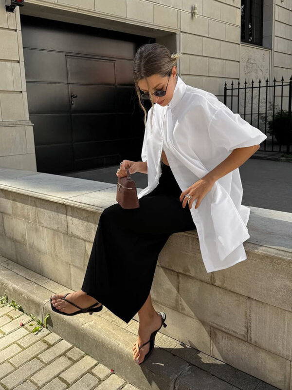 Loose-fitting Long-sleeved White Shirt With A Flowy Collar - Image 8