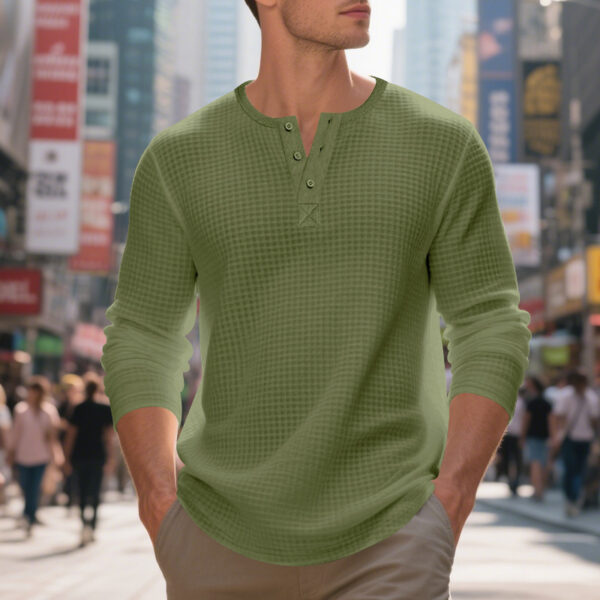 Men's Jacquard Small Plaid Button-Down Henry Long Sleeve - Image 6