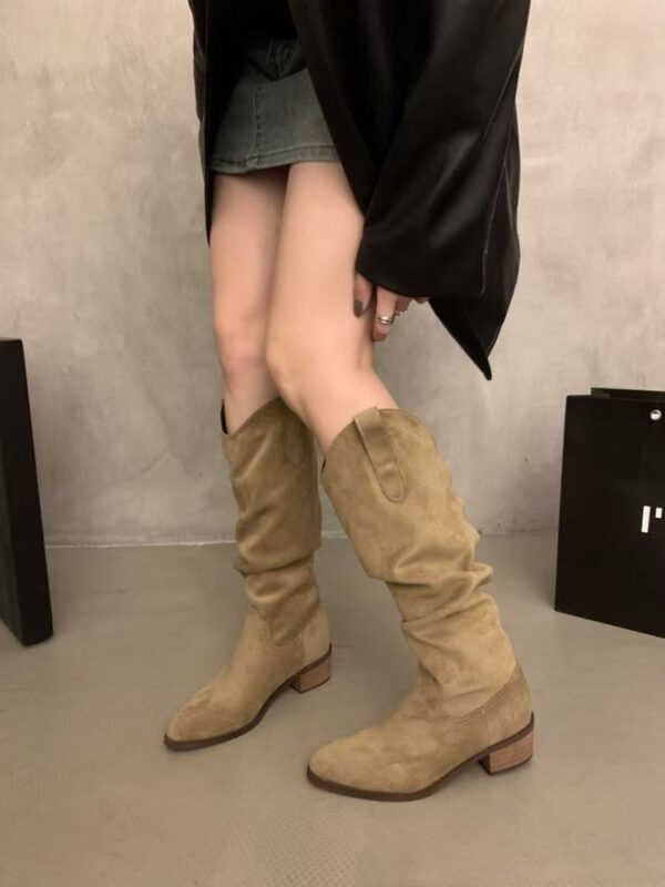 Retro-style Pointed-toe Womens Shoes Chunky-heeled High Niche Minimalist Versatile Boots - Image 11