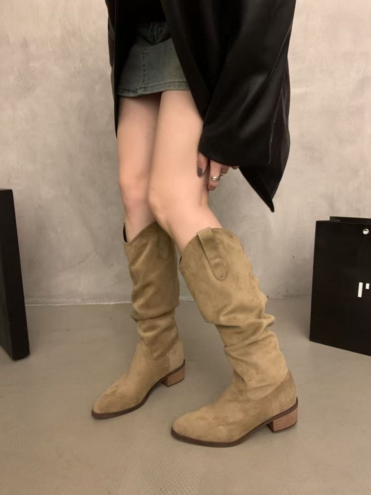 Retro-style Pointed-toe Womens Shoes Chunky-heeled High Niche Minimalist Versatile Boots