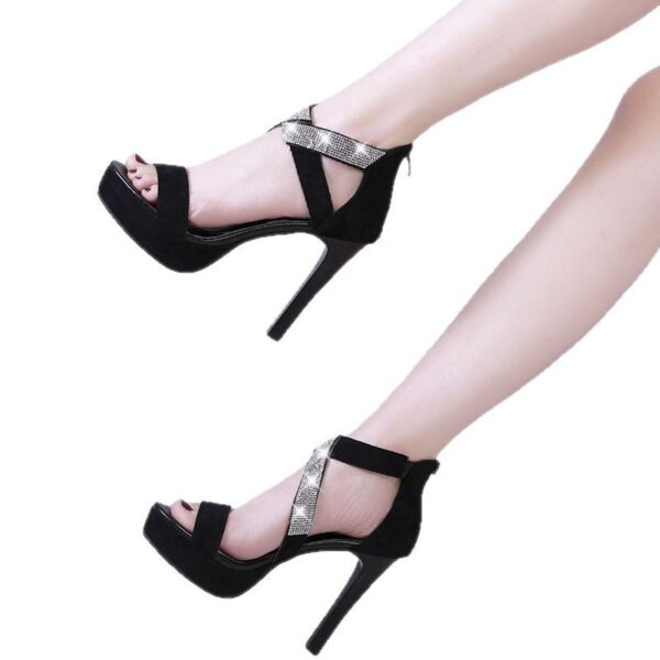 Rhinestone All-Match Cross-Strap High Heels - Image 6
