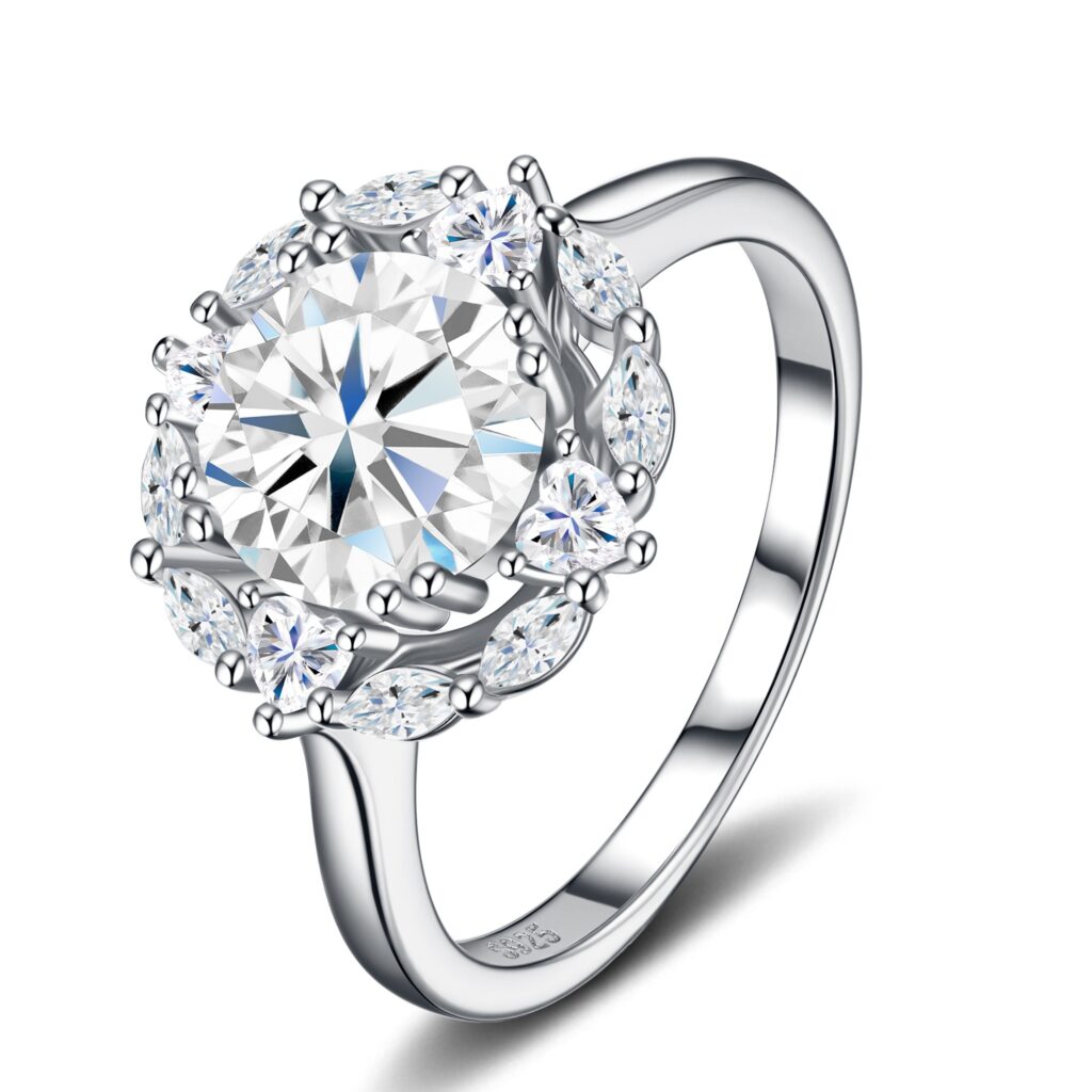 2-carat Luxury Fashion Minimalist Trend Jewelry Silver Ring Set With Top-quality Morganite, Made Of S925 Silver With Electroplated Platinum.