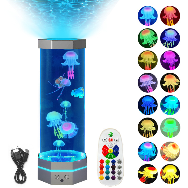 Jellyfish Lava Lamp 17 Colors Changing 15inch Jellyfish Lamp With Remote Control USB Plug-in Bubble Fish Lamp Kids Night Light Creative Projector Lamp Home Decor - Image 18