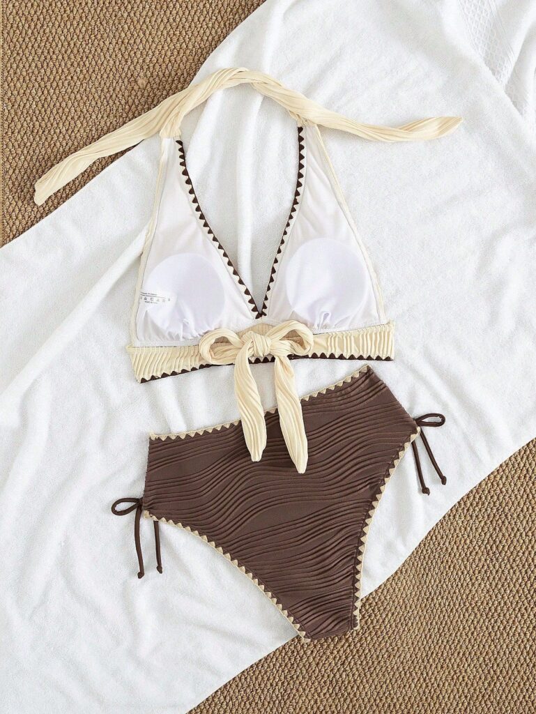 Women's Contrast-Colored Bikini Women's Two-Piece Lace Trim Swimsuit