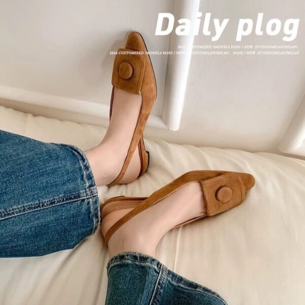 French Retro Metal Buckle Pointed Toe Slingback Flats For Women - Image 4