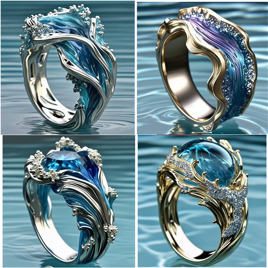 Ocean Series Wave Resin Ring For Women, Wavy Open Ring - Image 1