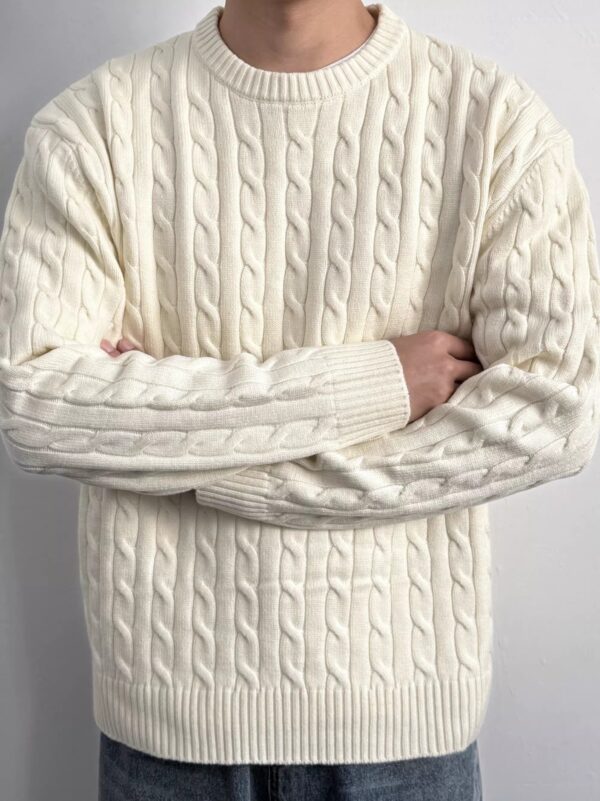 Minimalist Old-fashioned Cable Knit Crew Neck Sweater - Image 15