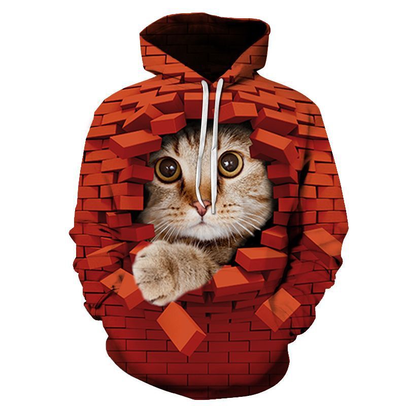 Couples Hoodie With 3D Digital Cat Print - Image 83