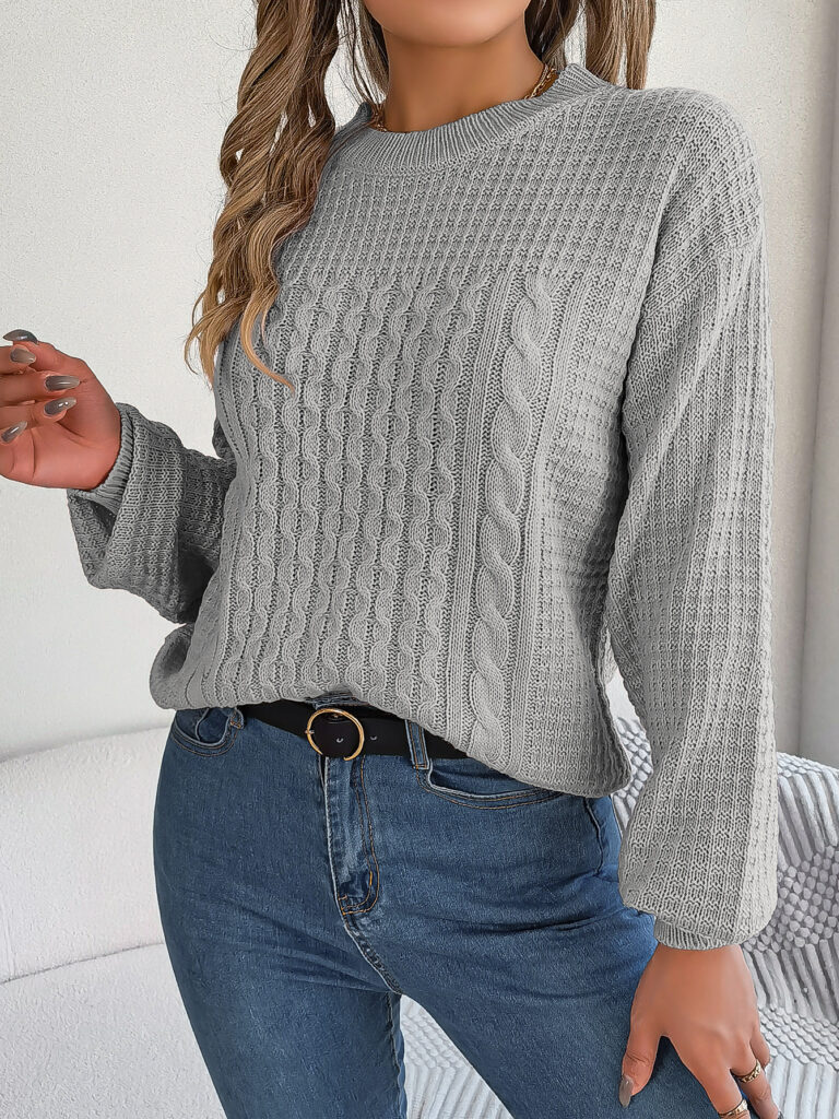 Women's Cable-Knit Lantern-Sleeve Pullover Sweater