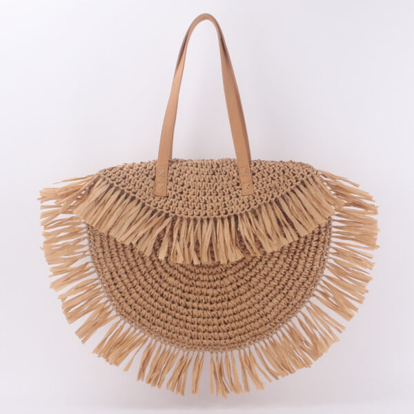 New Semi-circular Tassel Straw Shoulder Bag With Tassels And Paper Trim - Image 1